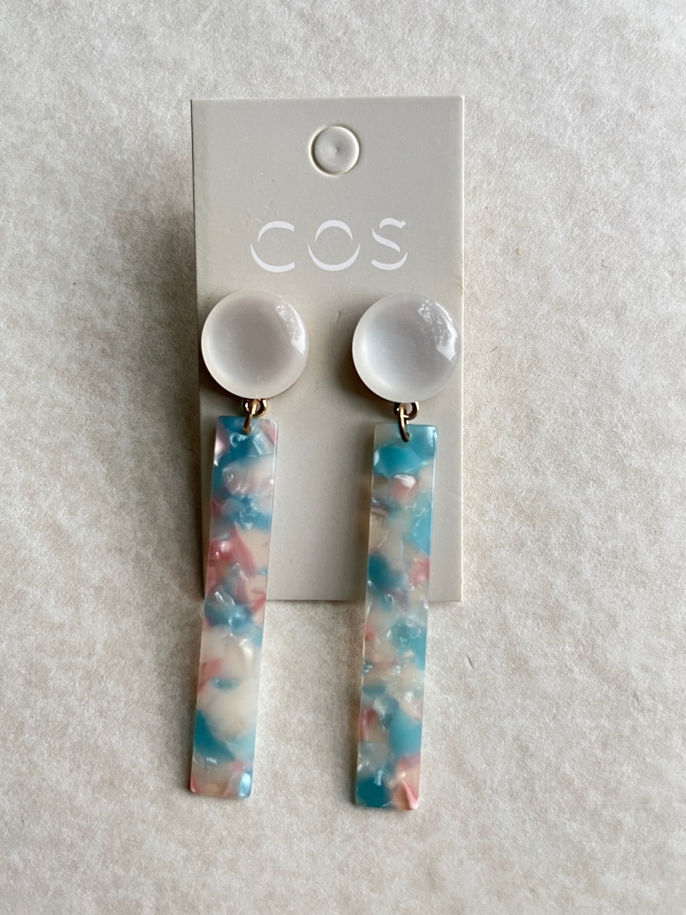 COS White & Multicolor Resin Drop Bar Earrings
